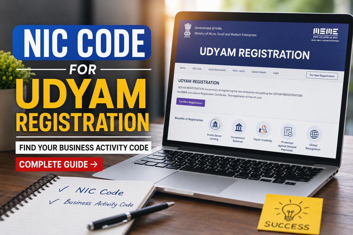 Address Registration Code NIC Code for Udyam: Tea Stall 56103, Tailor 14101 +600