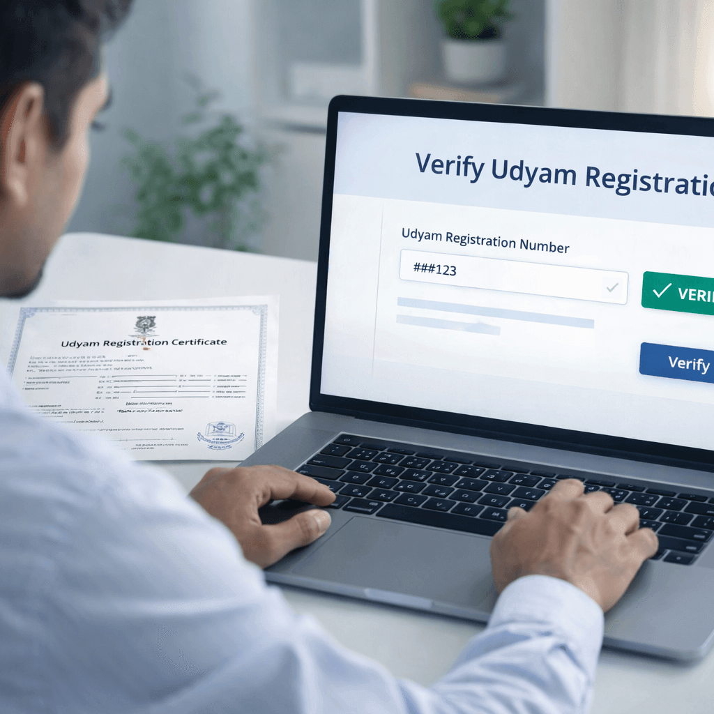 Udyam Registration Verify process online using laptop