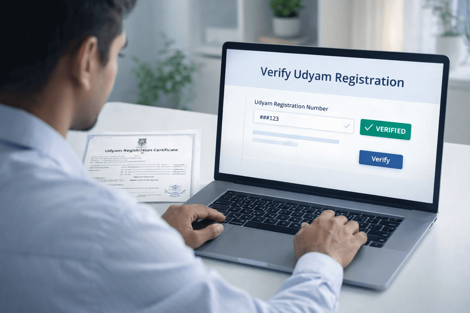 Udyam Registration Verify process online using laptop