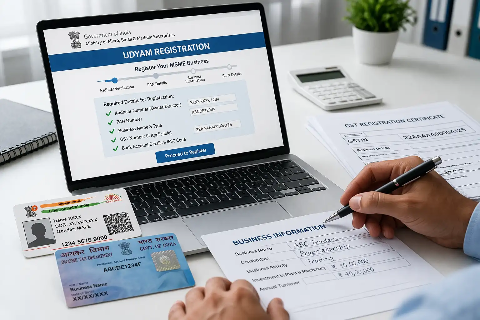 Aadhaar PAN GST details for Udyam registration